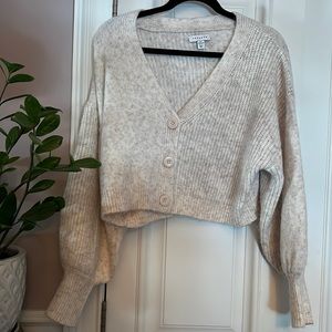 Topshop knitted ribbed panel crop cardi in neutral